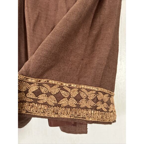Vintage Krizia Maxi Skirt Womens 4 Silk Brown Beaded Bottom Boho Style - Picture 10 of 10